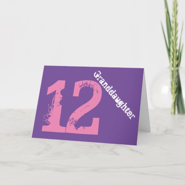 Granddaughter, 12th birthday, white, pink, purple. card (Front)
