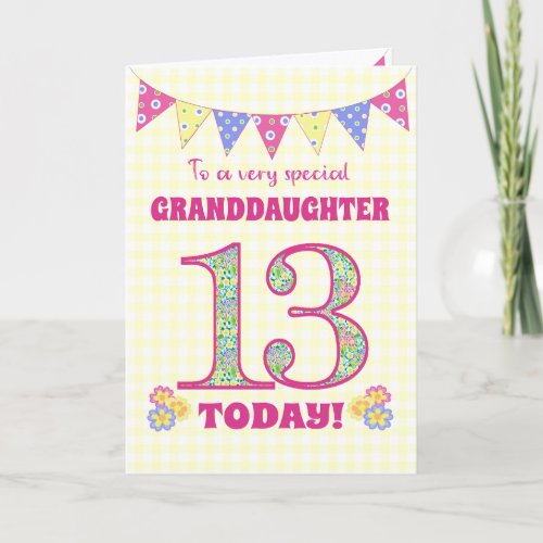 Granddaughter 13th Birthday Primroses Bunting Card