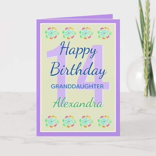 Granddaughter 14 Modern Keepsake Birthday Card (Front)