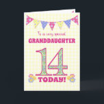 Granddaughter 14th Birthday Primroses Bunting Card<br><div class="desc">A pretty 14th Birthday card for your granddaughter, with polka dot bunting, primrose flowers and numbers filled with a primrose pattern, all on a pale yellow check gingham background. The front cover message is, 'To a very special GRANDDAUGHTER 14 TODAY!' The inside message is just a suggestion and you can...</div>