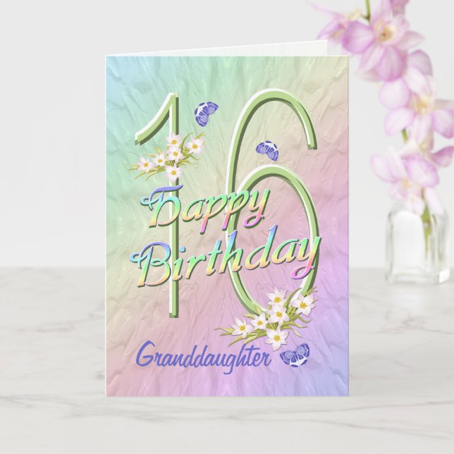 Granddaughter 16th Birthday Butterfly Garden Card (Orchid)