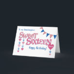 Granddaughter 16th Birthday Hearts Stars Text Card<br><div class="desc">A chic 16th birthday card for your granddaughter, with 'Sweet Sixteen' in bold letters, filled with deep pink and white polka dot and check gingham patterns. There is matching bunting in the top right hand corner and strings of hearts and stars at the left hand side. There is a large,...</div>