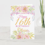 Granddaughter 16th Birthday Pink Rose Floral Card<br><div class="desc">A gorgeous floral 16th birthday card for your granddaughter. This fabulous design features soft pink watercolor roses and flowers  Personalize with a name to wish someone a very happy sweet sixteenth birthday.</div>