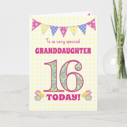 Granddaughter 16th Birthday Primroses Bunting Card