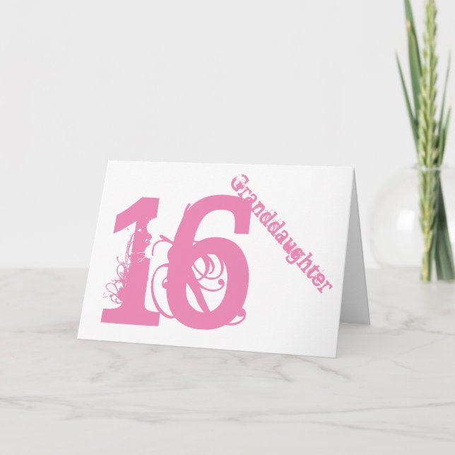 Granddaughter, 16th birthday, white and pink. card (Front)