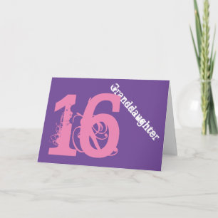 Granddaughter, 16th birthday, white, pink, purple. card