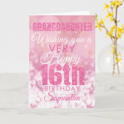 Granddaughter 16th Girly Pink Glitter Birthday Card | Zazzle