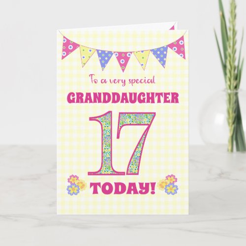 Granddaughter 17th Birthday Primroses Bunting Card