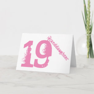 Granddaughter, 19th birthday, white and pink. card
