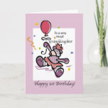Granddaughter 1st Birthday Bear Balloon Card<br><div class="desc">A beautiful girl will be one very soon. Send your best wishes for such a happy occasion with this colorful Birthday card. A balloon is hold by a teddy bear wearing a pink dress.</div>