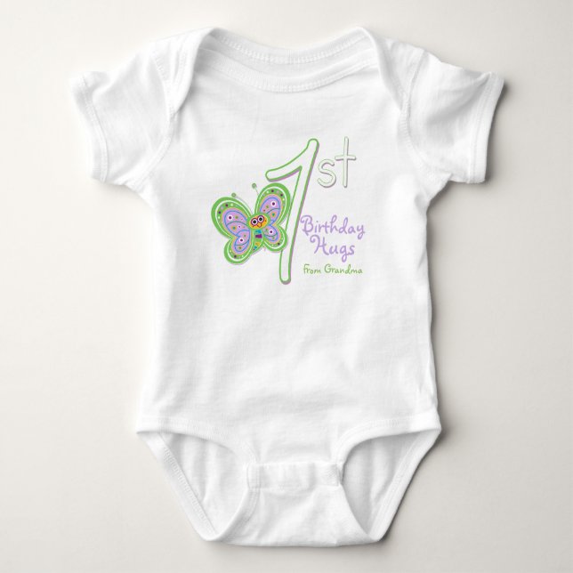 Granddaughter 1st Birthday Butterfly Hugs Baby Bodysuit (Front)