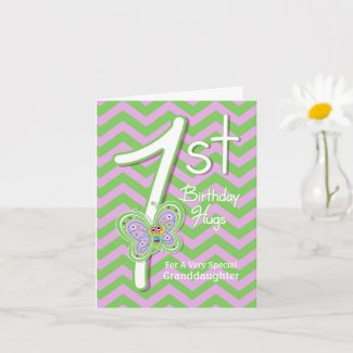 Granddaughter 1st Birthday Butterfly Hugs Card