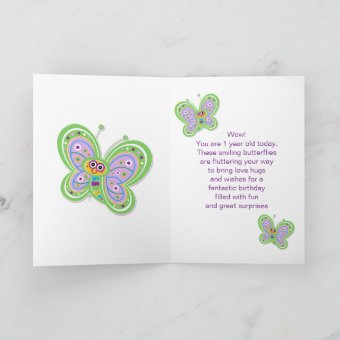 Granddaughter 1st Birthday Butterfly Hugs Card | Zazzle