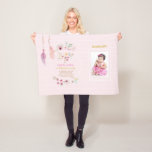 Granddaughter 1st Birthday PHOTO POEM NAME & Date Fleece Blanket<br><div class="desc">Pretty watercolor flowers and feathers adorn this pretty pink and white striped decorative keepsake gift for girls. There is a photo template field to add a photo and four template text fields all of which can be edited to suit any occasion, including 1st Birthday, Baptism, Christening, New Baby, Holy Communion,...</div>