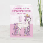 Granddaughter 1st Birthday Pink Horse With Crown Card<br><div class="desc">A sweet pink pony just like your granddaughter is prancing with the number one! Gold looking details are woven in her mane and tail. Perfect card to wish your granddaughter her 1st birthday!</div>