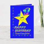 Granddaughter 1st Birthday Star Card<br><div class="desc">Cute yellow star with colorful flowers and numbers for granddaughter's first birthday.  Name on front may be modified in template.  Could be daughter,  niece,  great granddaughter,  sister,  friend or a specific name.  Original design by Anura Design Studio.</div>