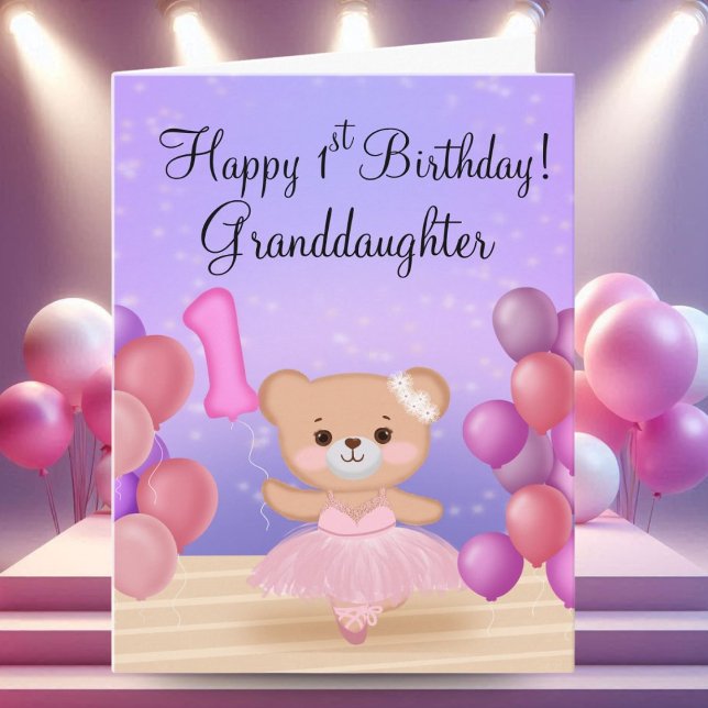 Granddaughter 1st Birthday Teddy Bear Ballerina Card (Creator Uploaded)