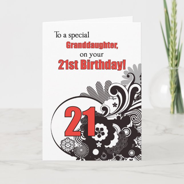 Granddaughter, 21st Birthday Religious Swirls Card (Front)