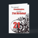 Granddaughter, 21st Birthday Religious Swirls Card<br><div class="desc">21st Birthday Religious Card is great for your granddaughter.Black and red Christian message is very current and will be appreciated as they turn 21 years old.</div>