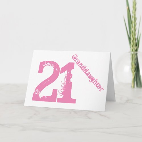 Granddaughter 21st birthday white and pink card