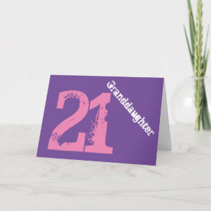 Granddaughter, 21st birthday, white, pink, purple. card