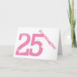 Granddaughter, 25th birthday, white and pink. card