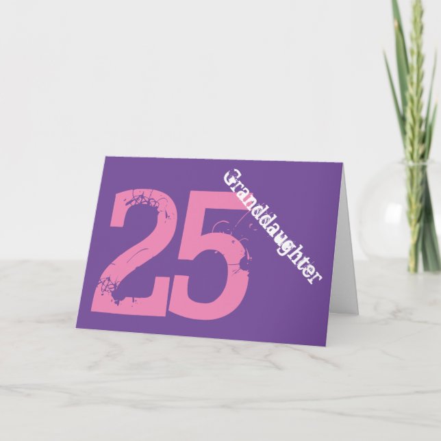 Granddaughter, 25th birthday, white, pink, purple. card (Front)