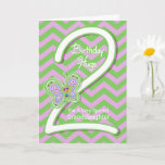 Granddaughter 2nd Birthday Butterfly Hugs Card<br><div class="desc">Your Granddaughter will giggle when she sees these whimsical butterflies on a purple and green zigzag pattern background with a big number two for her 2nd birthday card. Personalize name and verse using the template provided. We specialize in custom-made designs, contact us if you would like a unique made-to-order layout...</div>