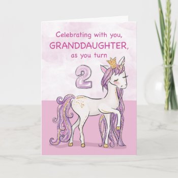 Granddaughter 2nd Birthday Pink Horse With Crown Card by sandrarosecreations at Zazzle