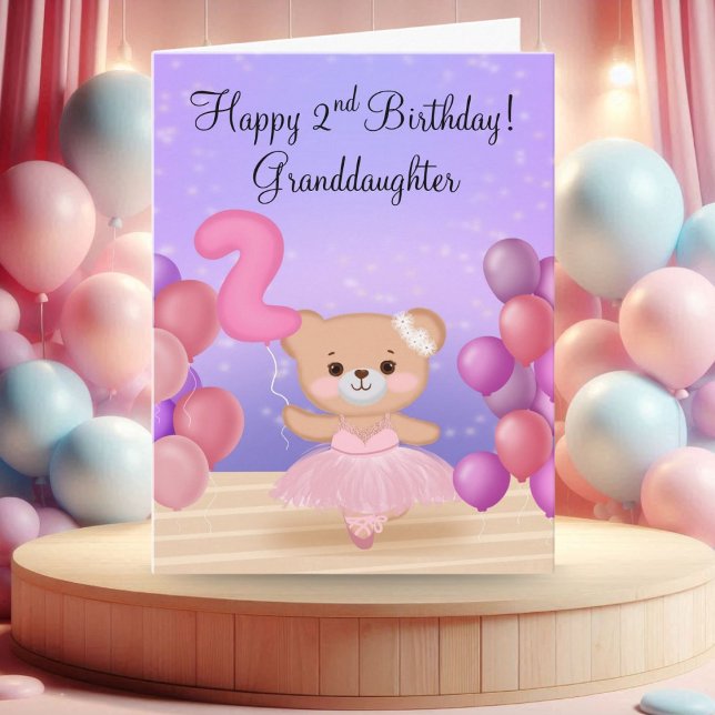 Granddaughter 2nd Birthday Teddy Bear Ballerina Card (Creator Uploaded)