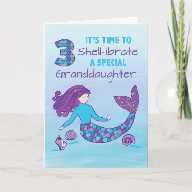 Granddaughter 3rd Birthday Sparkly Look Mermaid Card (Front)
