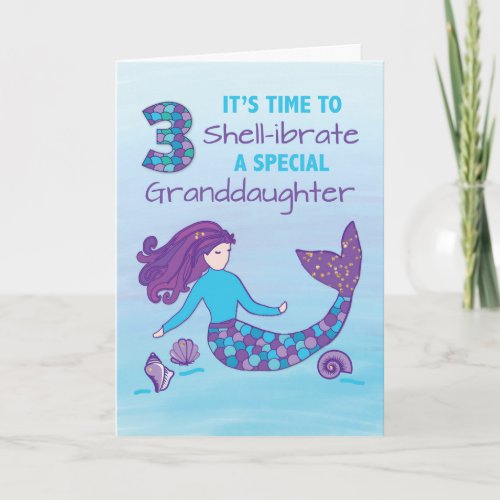 Granddaughter 3rd Birthday Sparkly Look Mermaid Card