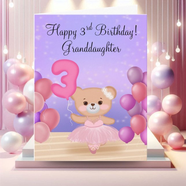 Granddaughter 3rd Birthday Teddy Bear Ballerina Card (Creator Uploaded)