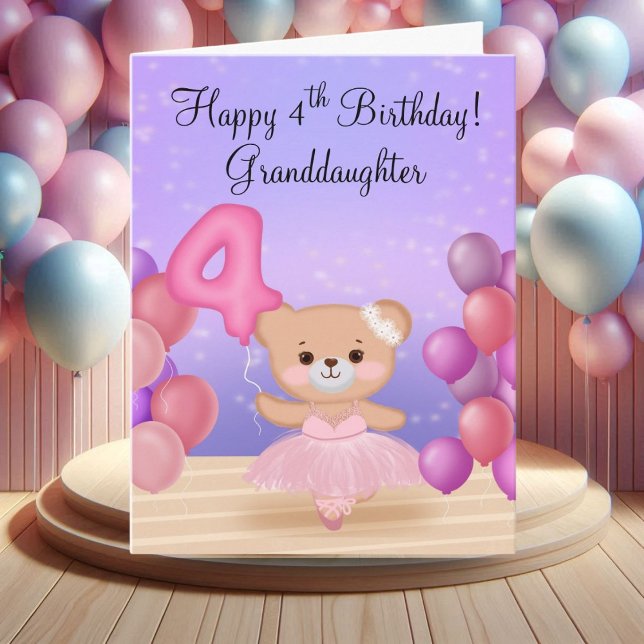 Granddaughter 4th Birthday Teddy Bear Ballerina Card (Creator Uploaded)
