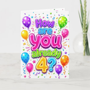 Granddaughter 4th Birthday with Neon Balloons Card