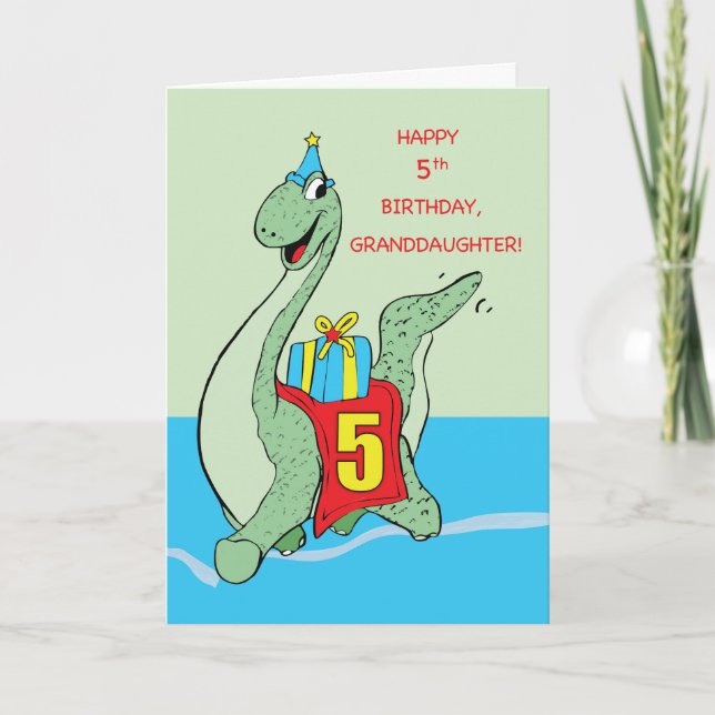 Granddaughter 5th Birthday Dinosaur Card (Front)