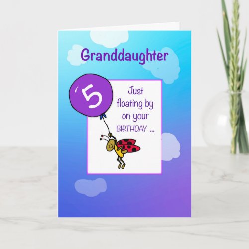 Granddaughter 5th Birthday Ladybug Balloon Card