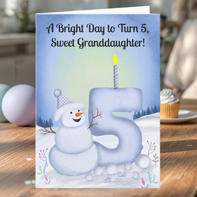 Granddaughter 5th Birthday Snowman Snowy Five Card (Creator Uploaded)