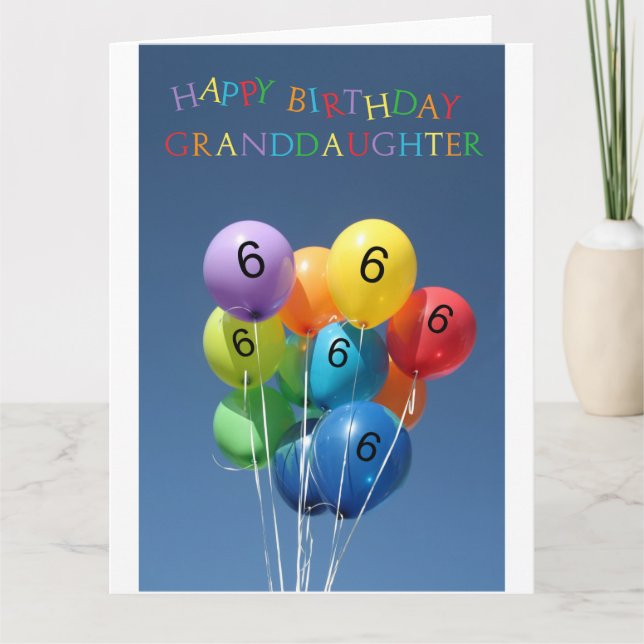 Granddaughter 6th birthday colored balloons card (Front)