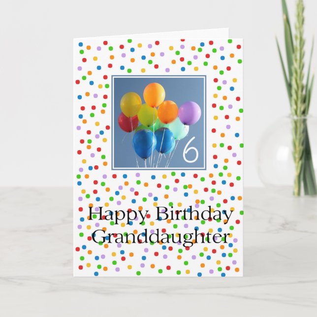 Granddaughter 6th birthday colored balloons card (Front)