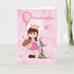 Granddaughter 8th Birthday, Princess, Pink Holiday Card