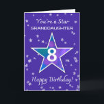 Granddaughter 8th Birthday Shining Star Purple Card<br><div class="desc">Send big birthday cheer to your 8-year-old granddaughter with a design that’s bursting with color and joy! A large star in the center, glowing with watercolor shades of blue, green, pink, and purple, shines brightly against a soft periwinkle sky. Surrounded by lightly textured mini stars, this playful layout feels as...</div>