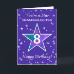 Granddaughter 8th Birthday Shining Star Purple Card<br><div class="desc">Send big birthday cheer to your 8-year-old granddaughter with a design that’s bursting with color and joy! A large star in the center, glowing with watercolor shades of blue, green, pink, and purple, shines brightly against a soft periwinkle sky. Surrounded by lightly textured mini stars, this playful layout feels as...</div>