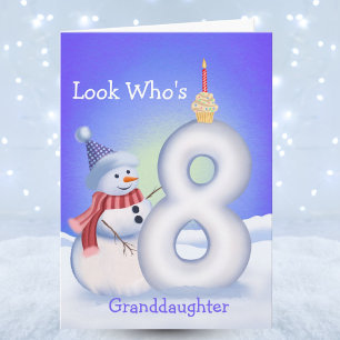 Granddaughter 8th Birthday Snowman Snowy Eight  Card