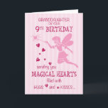 Granddaughter 9th Birthday Magical Fairy Pink Card<br><div class="desc">A beautiful little girl has been part of your life for nine years. Wish her a great 9th Birthday with this fairy with dark pink hearts. A magical card for a Granddaughter who changed your life.</div>
