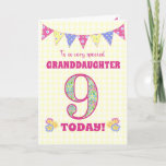 Granddaughter 9th Birthday Primroses Bunting Card<br><div class="desc">A pretty 9th Birthday card for your granddaughter, with polka dot bunting, primrose flowers and numbers filled with a primrose pattern, all on a pale yellow check gingham background. The front cover message is, 'To a very special GRANDDAUGHTER 9 TODAY!' The inside message is just a suggestion and you can...</div>