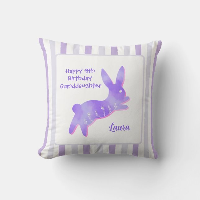 Granddaughter 9th Birthday Purple Cute Hoppy Bunny Throw Pillow (Front)