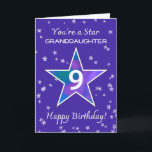 Granddaughter 9th Birthday Shining Star Purple Card<br><div class="desc">Let your granddaughter feel extra special on her 9th birthday with this joyful and colorful design! A large watercolor star, glowing in a mix of purples, blues, pinks, and greens, takes center stage against a whimsical periwinkle backdrop. Smaller textured stars twinkle all around, adding to the fun. A cheerful and...</div>