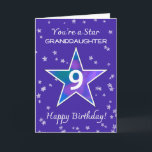 Granddaughter 9th Birthday Shining Star Purple Card<br><div class="desc">Let your granddaughter feel extra special on her 9th birthday with this joyful and colorful design! A large watercolor star, glowing in a mix of purples, blues, pinks, and greens, takes center stage against a whimsical periwinkle backdrop. Smaller textured stars twinkle all around, adding to the fun. A cheerful and...</div>
