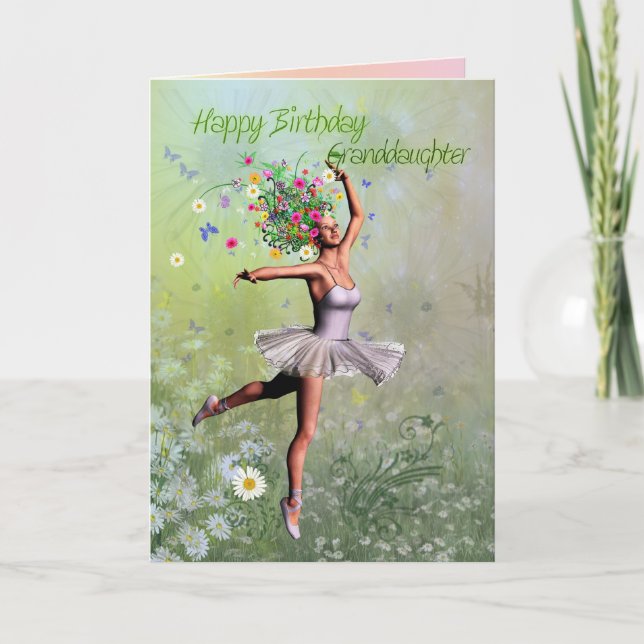 Granddaughter, a ballerina flower birthday card (Front)
